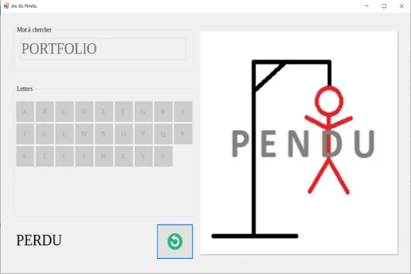 copie d'écran du 
                                                                    jeu du Pendu