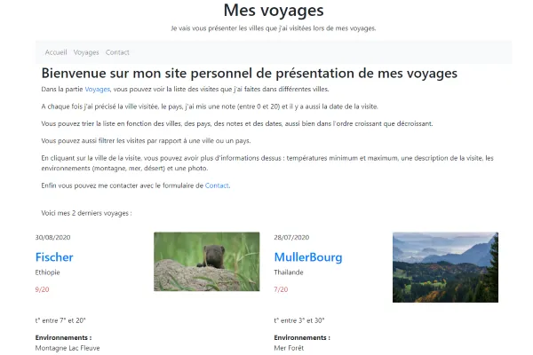 copies d'écran du
                                                                                   site web 'Mes Voyages'